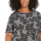 Robbie Bee Women's Plus Floral Crochet Trim with Short Sleeve a Line Dress Gray Size 2X