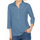 Charter Club Women's Supima Cotton 3/4 Sleeve Polo Shirt Blue Size X-Large