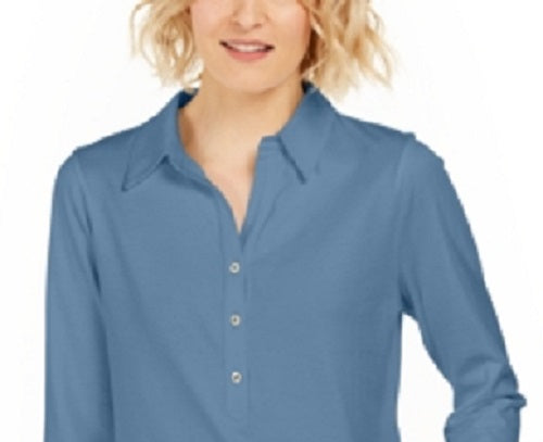 Charter Club Women's Supima Cotton 3/4 Sleeve Polo Shirt Blue Size X-Large