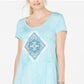 Style & Co Women's Graphic Scoop Neck T-Shirt Dress Blue Size Large