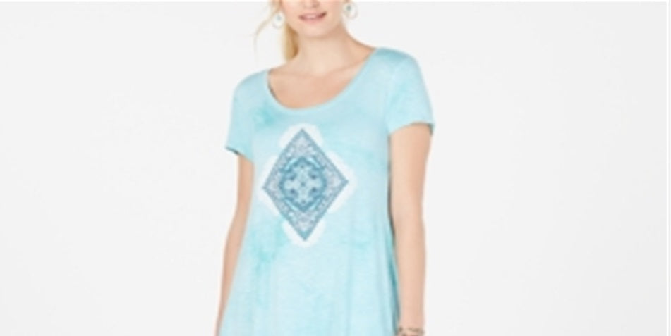 Style & Co Women's Graphic Scoop Neck T-Shirt Dress Blue Size Large