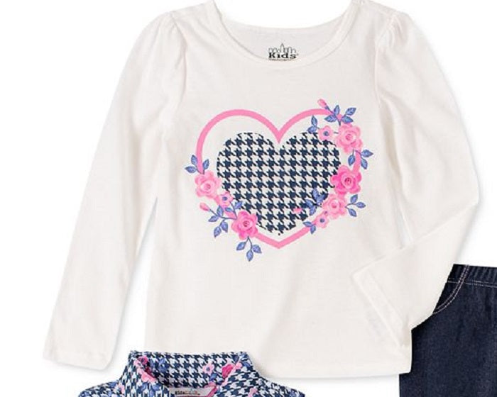 Kids Headquarters Little Girl's 3 Pc Houndstooth Vest T-Shirt & Denim Leggings Set Blue Size 6