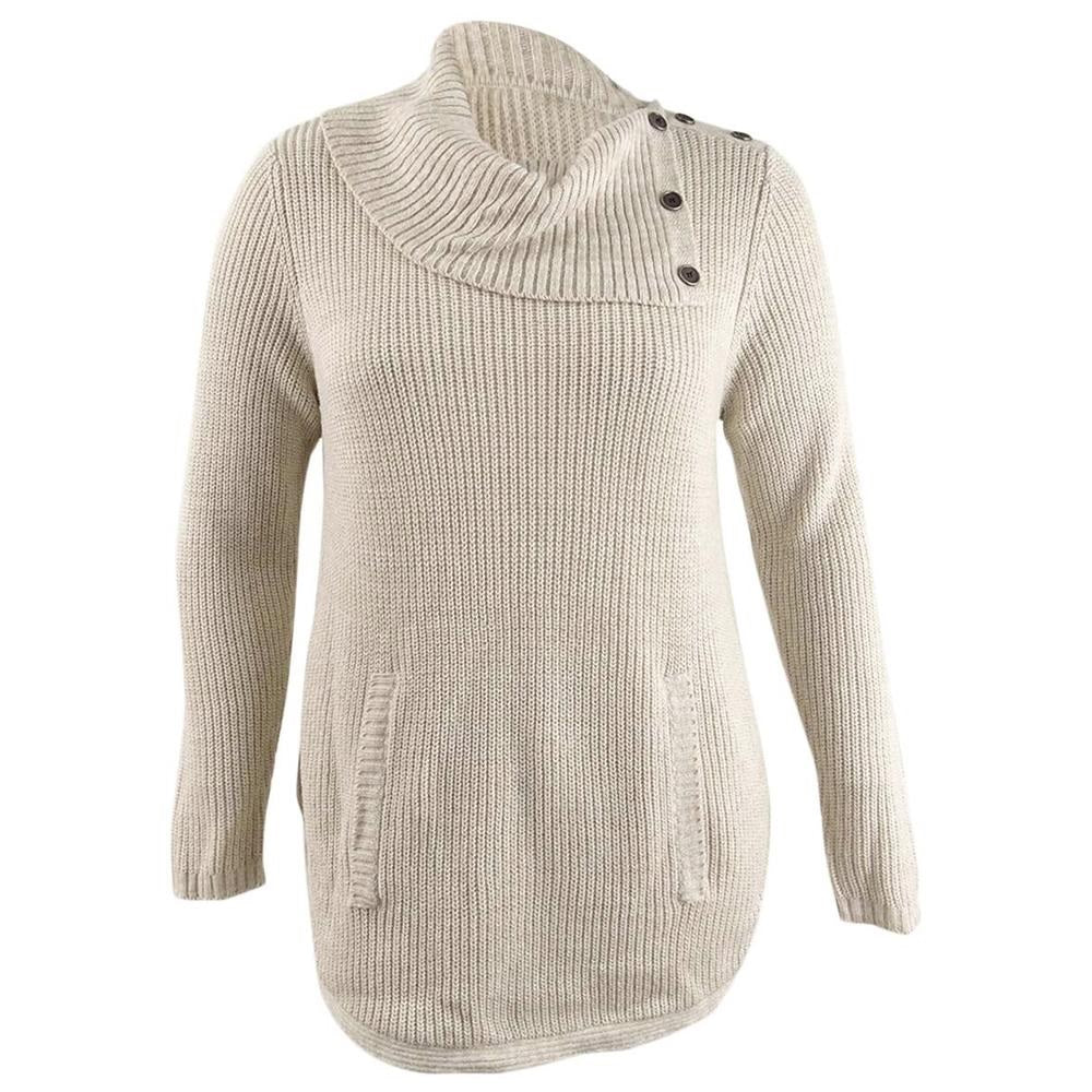 Style & Co Women's Button Trim Sweater Brown Size 1X