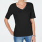 Karen Scott Women's Cotton V Neck T-Shirt Black Size Small