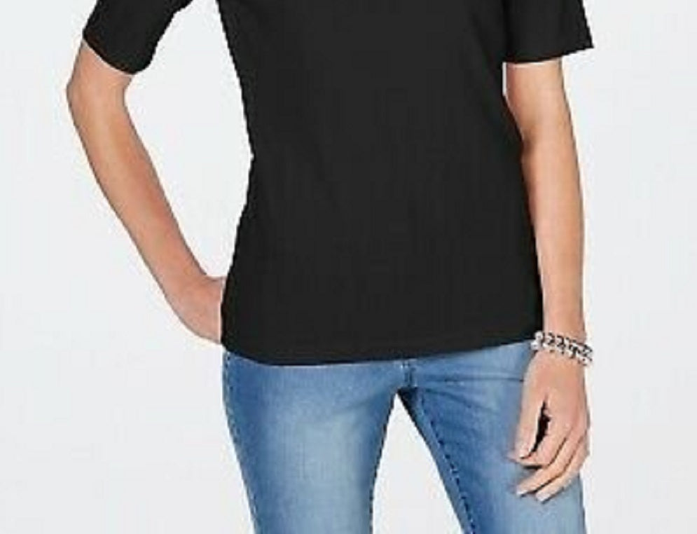 Karen Scott Women's Cotton V Neck T-Shirt Black Size Small