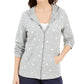 Karen Scott Women's Star Gaze Printed Zip Hoodie  Gray Size Large