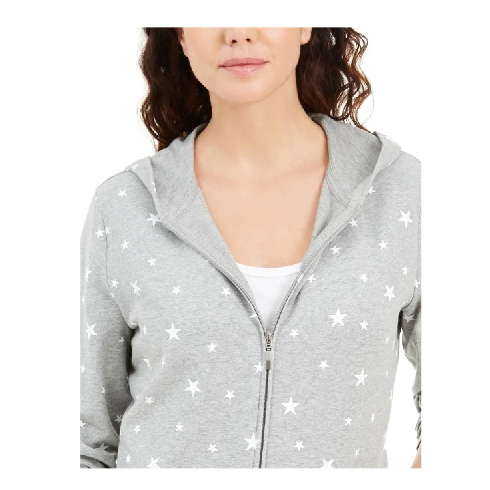 Karen Scott Women's Star Gaze Printed Zip Hoodie  Gray Size Large