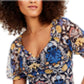 INC International Concepts Women's Printed Ruched Front Top Blue Size XS