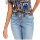 INC International Concepts Women's Printed Ruched Front Top Blue Size XS