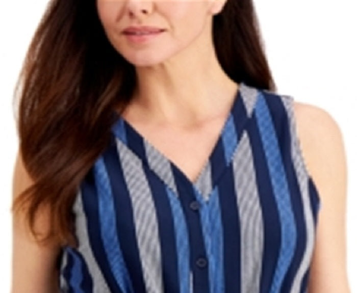 Charter Club Women's Striped Tie Waist Top Blue Size XX-Large