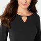 JM Collection Women's Chain Detail Crepe Top Black Size Petite