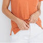 Style & Co Women's Cuffed Sleeves Heather Short Sleeve V Neck T-Shirt Orange Size Petite X-Large