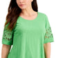 Charter Club Women's Cotton Lace-Trimmed Top Green Size Medium