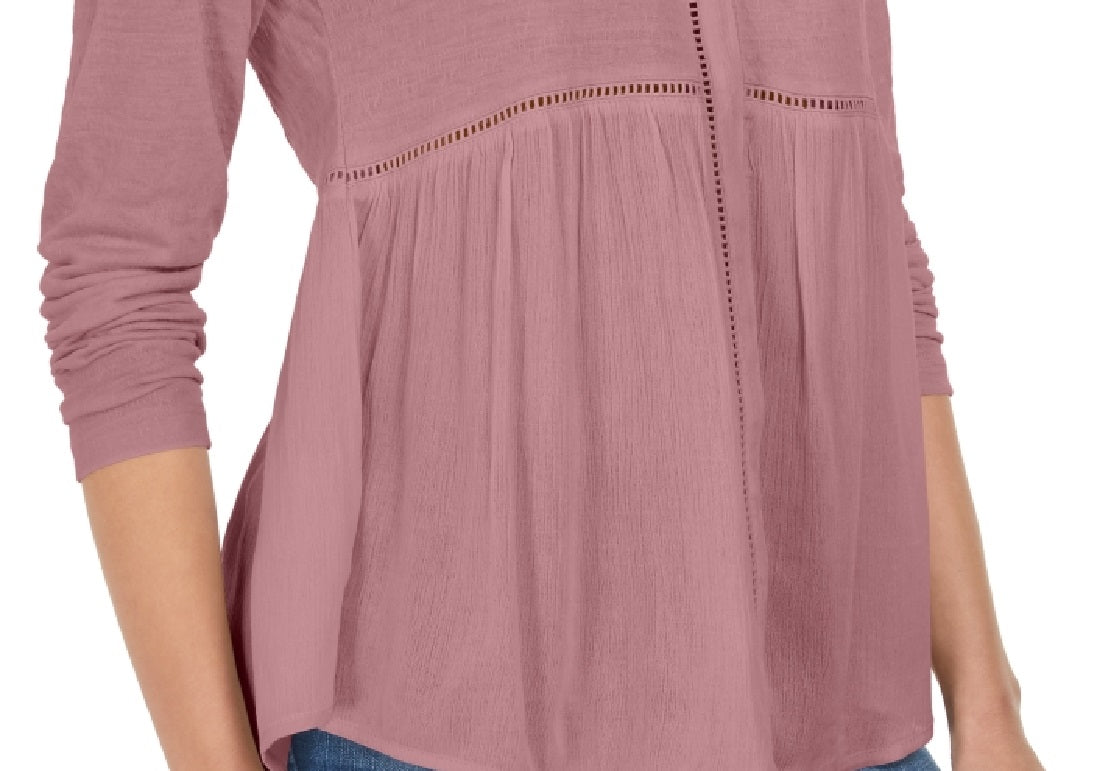 Style & Co Women's V Neck Mixed Woven Top Purple Size X-Small