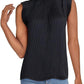 INC International Concepts Women's Pleated Cap Sleeve Mandarin Collar Top Black Size XX-Large