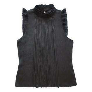 INC International Concepts Women's Pleated Cap Sleeve Mandarin Collar Top Black Size XX-Large