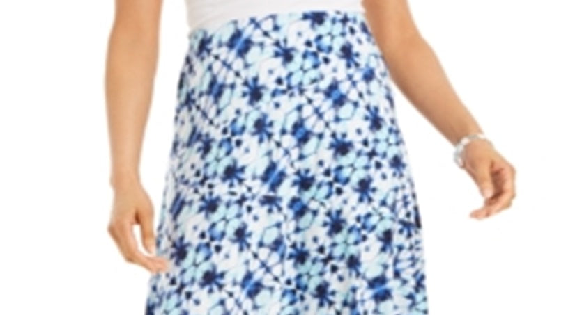 JM Collection Women's Printed MIDI Skirt Blue Size XS