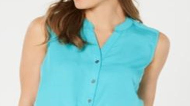 Style & Co Women's Cinched Side Sleeveless Top Blue Size Petite M