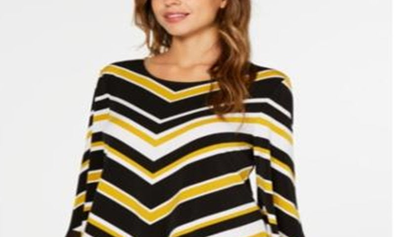 Alfani Women's Striped V Hem Top Yellow Size Petite M