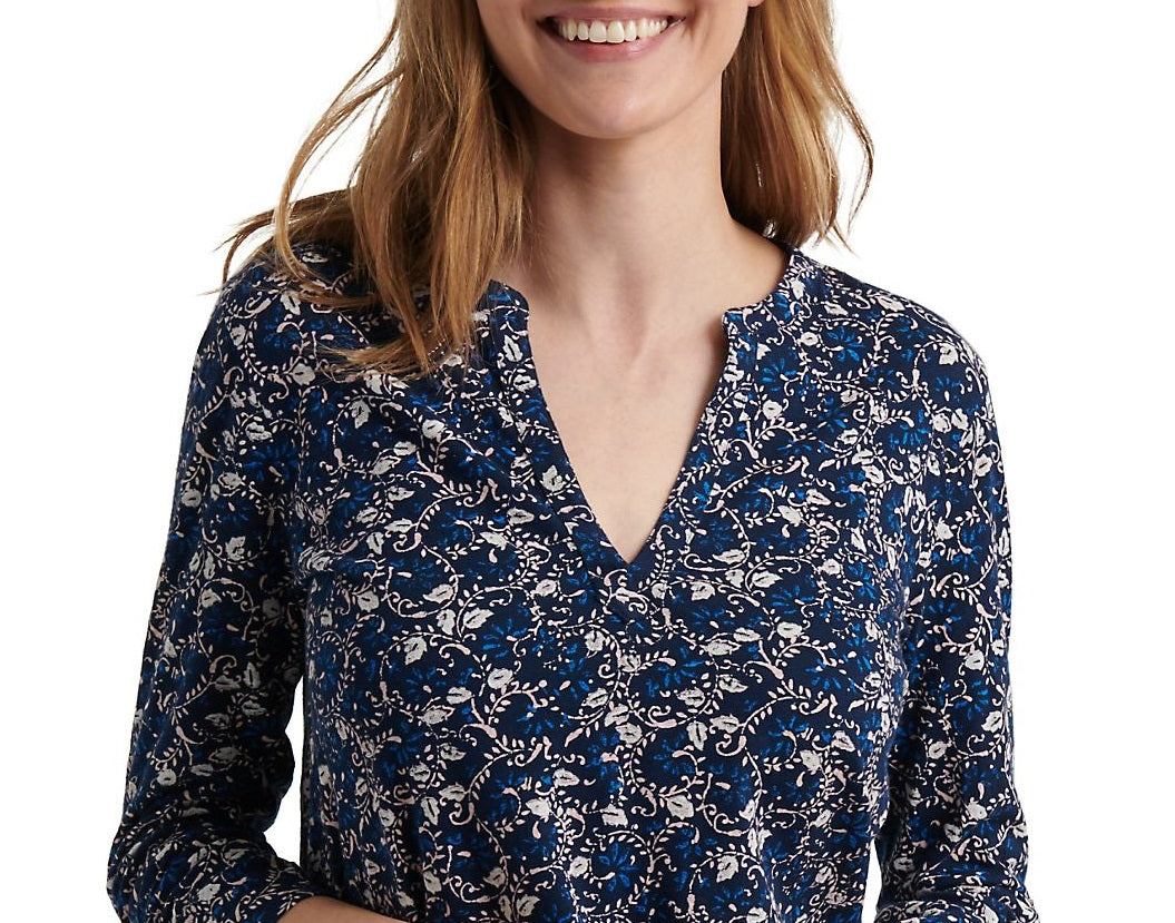 Lucky Brand Women's Printed Ruched Top Blue Size M