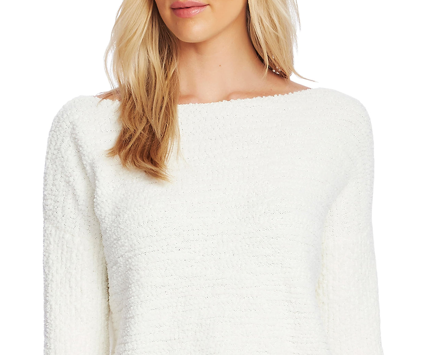 Vince Camuto Women's Long Sleeve Boat Neck Teddy Yarn Sweater Brown Size L