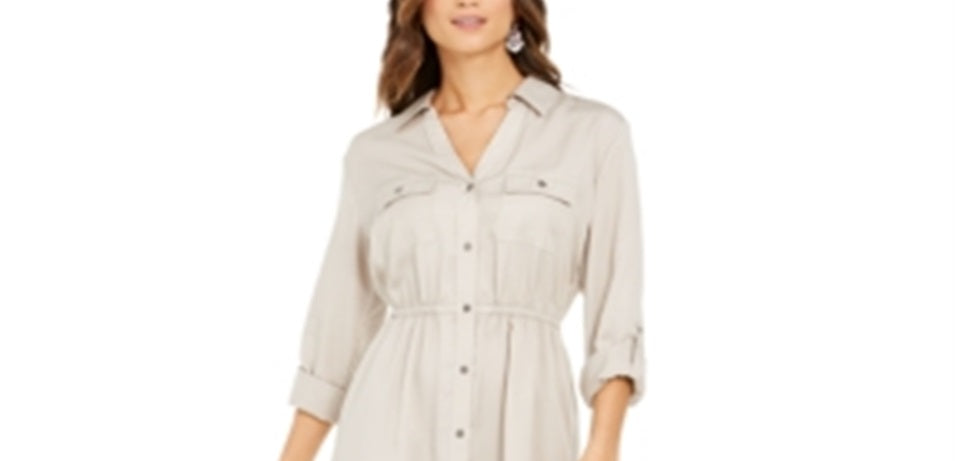 Style & Co Women's Solid Utility Shirtdress Gray Size Small