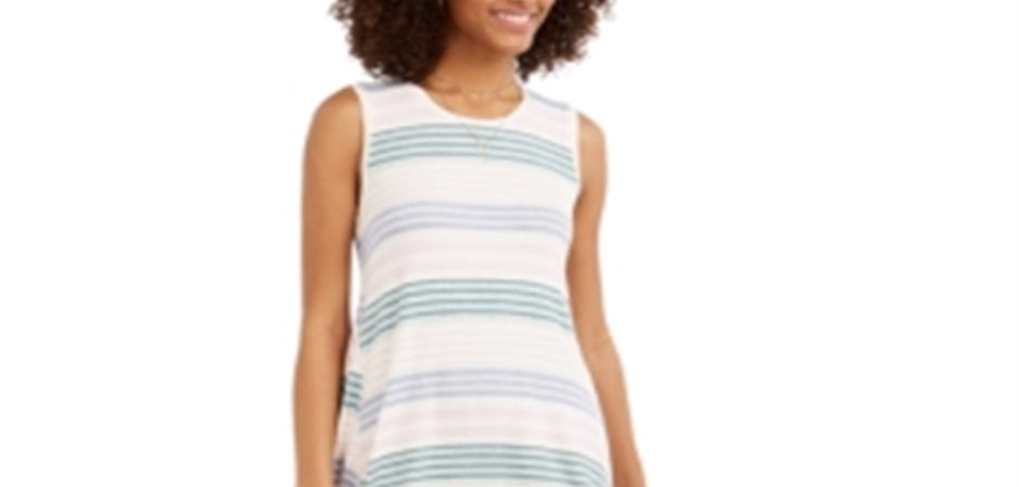 Style & Co Women's Striped Sleeveless Swing Dress Pink Size L