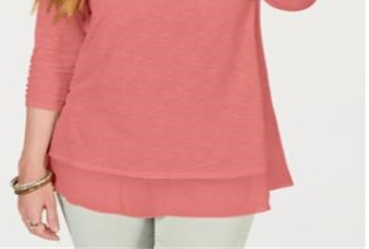Style & Co Women's Chiffon Hem Top  Pink Size -Petite L