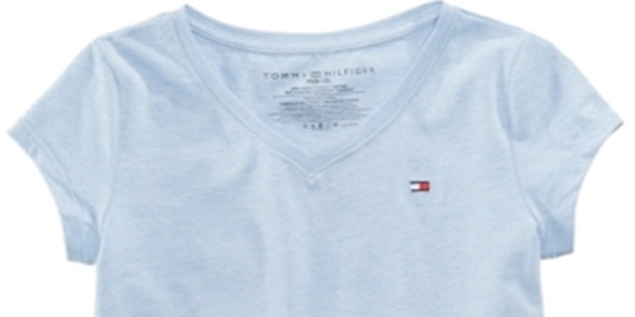 Tommy Hilfiger Big Girl's Cotton V Neck T-Shirt Blue Size S