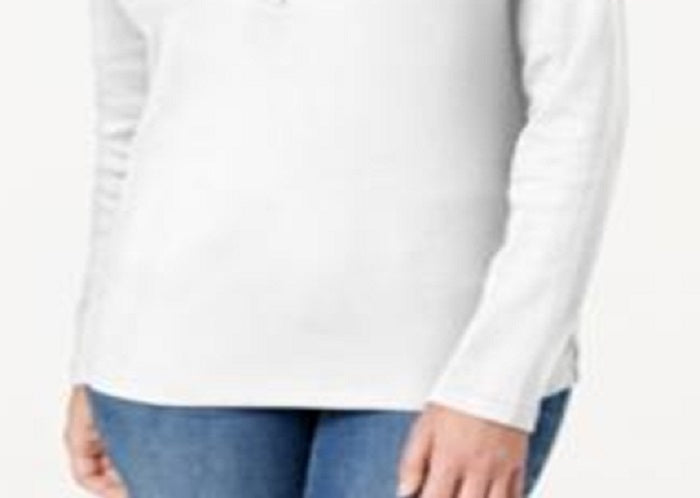 Karen Scott Women's Cotton Henley Top White Size M