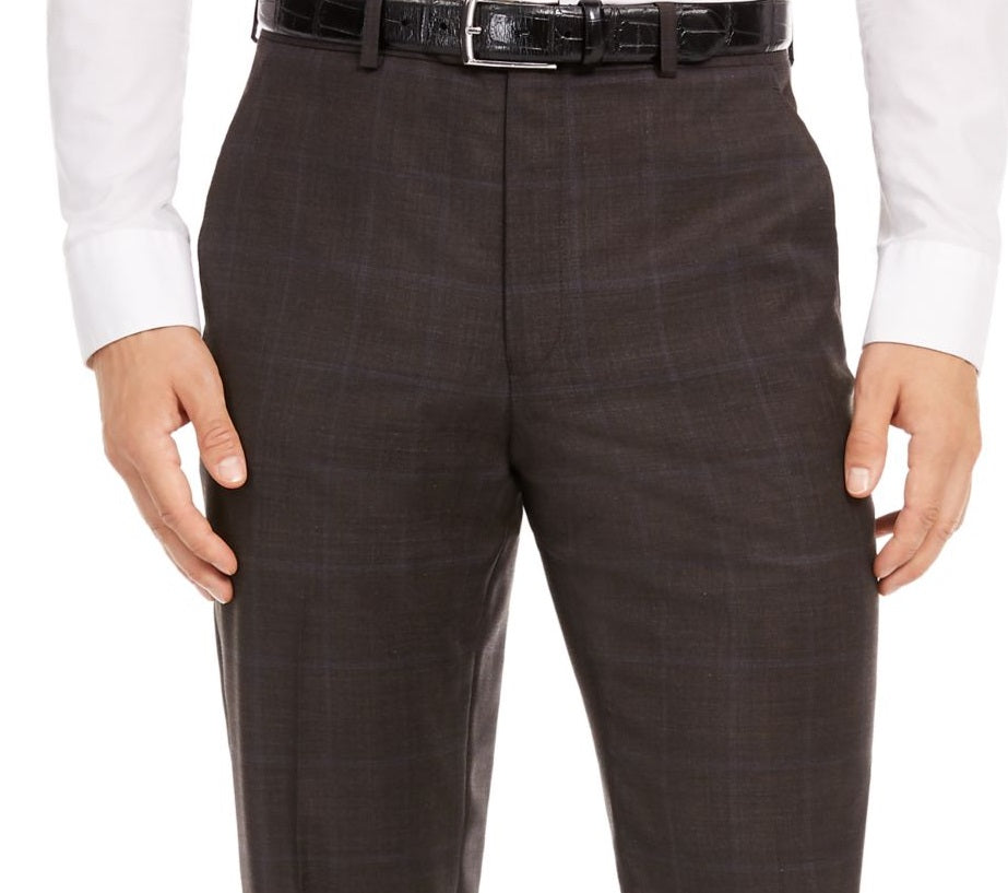 Ralph Lauren Men's Ultraflex Windowpane Plaid Classic Fit Stretch Suit Separate Pants Brown Size 34X32