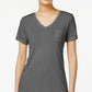 Style & Co Women's V Neck Pocket T-Shirt Gray Size PP