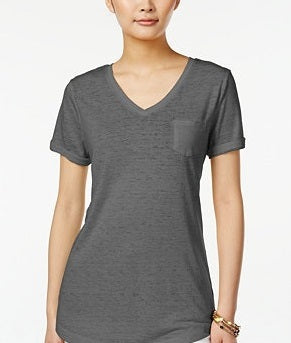 Style & Co Women's V Neck Pocket T-Shirt Gray Size PP