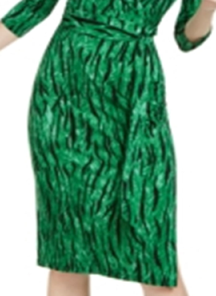 INC International Concepts Women's Printed Faux Wrap Dress Green Size Petite P