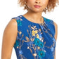 Calvin Klein Women's Floral Print Pleat Neck Top Blue Size X-Small