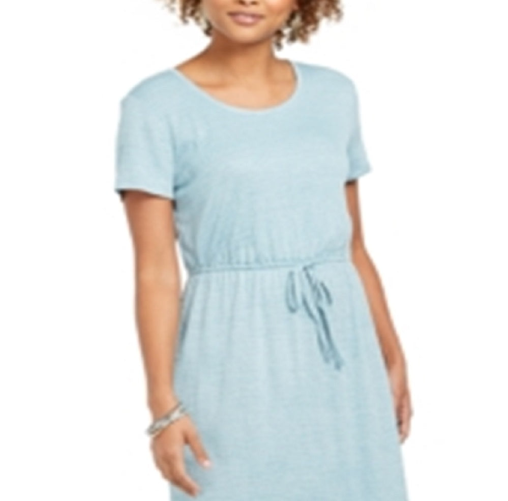 Style & Co Women's Textured Tie Waist Maxi Dress Blue Size Small