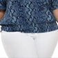 Michael Kors Women's Plus Snake Print Tie Sleeve Top Blue Size 2X
