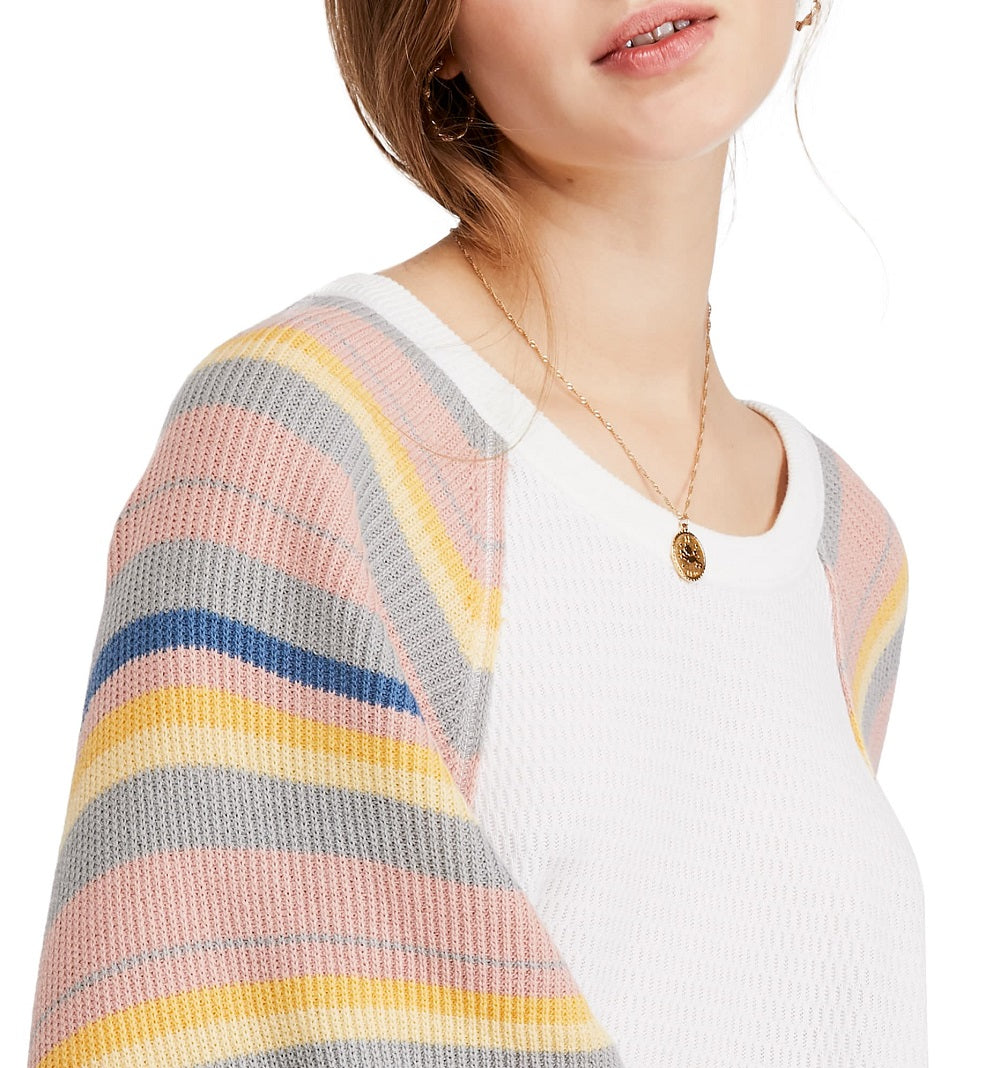 Free People Women's Rainbow Dreams Knit Top White Size Large