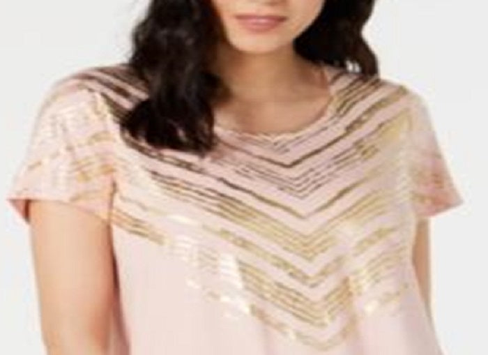 JM Collection Women's Chevron Paint Printed Top Pink Size Petite