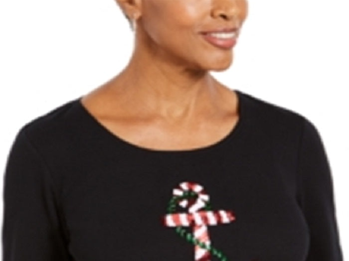 Karen Scott Women's Sequined Anchor Top Black Size L