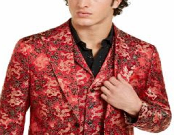 Tallia Men's Short Qipao Dragon Jacquard Peak Lapel Blazer Red Size 40