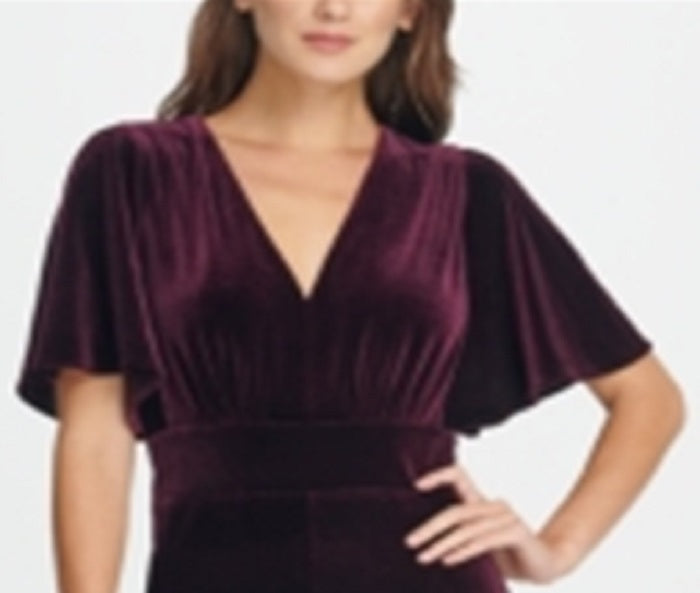 DKNY Women's Zippered Bell Sleeve V Neck Wide Leg Party Jumpsuit Purple Size 12