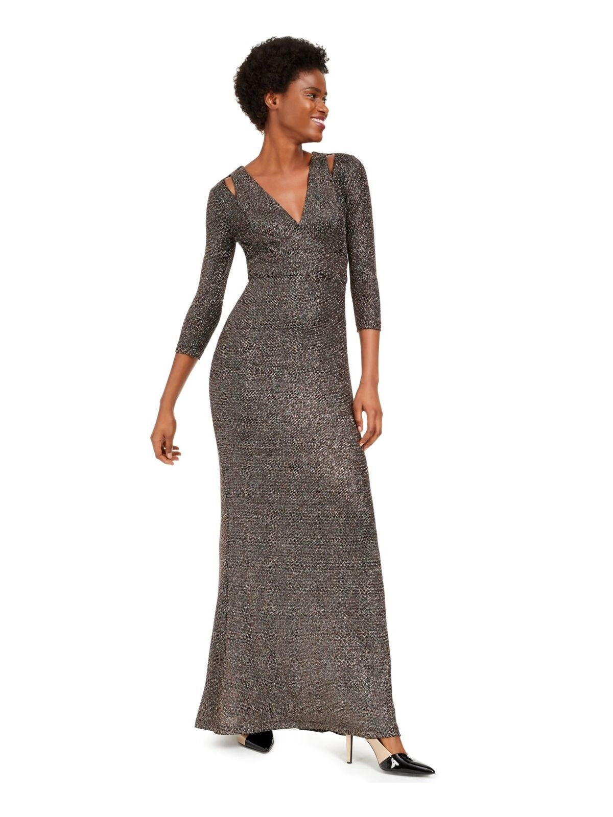 Calvin Klein Women's 3/4 Sleeve Full Length Body Con Formal Dress Black Size 10