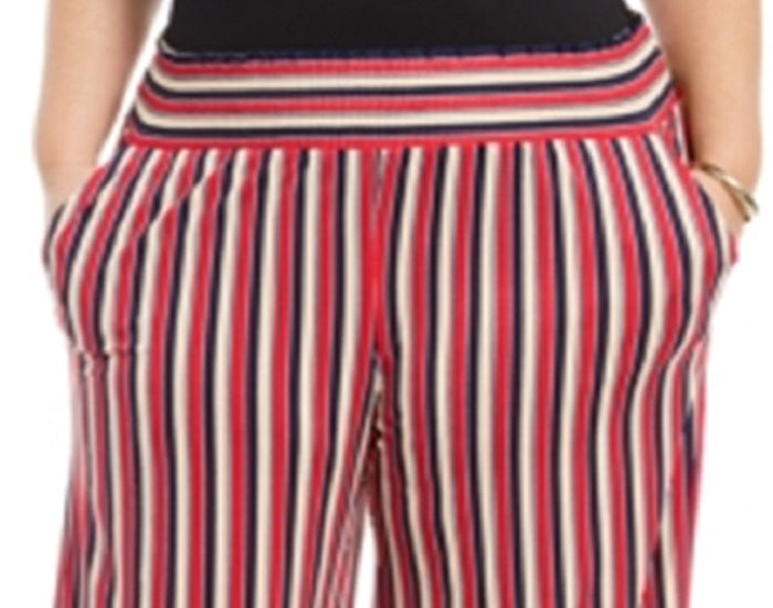 NY Collection Women's Plus Printed Smocked Waist Pants Red Size 2X
