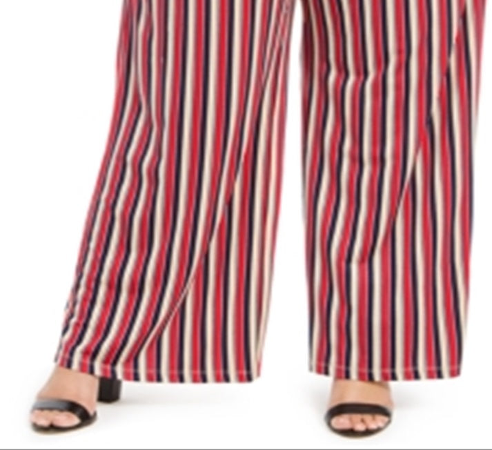 NY Collection Women's Plus Printed Smocked Waist Pants Red Size 2X