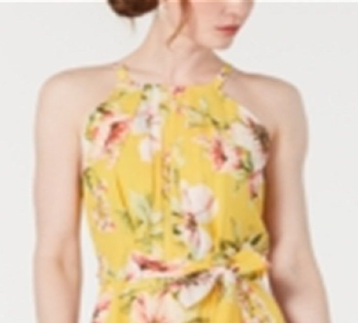 Vince Camuto Women's High Low Floral Flounce Maxi Dress Yellow Size 14