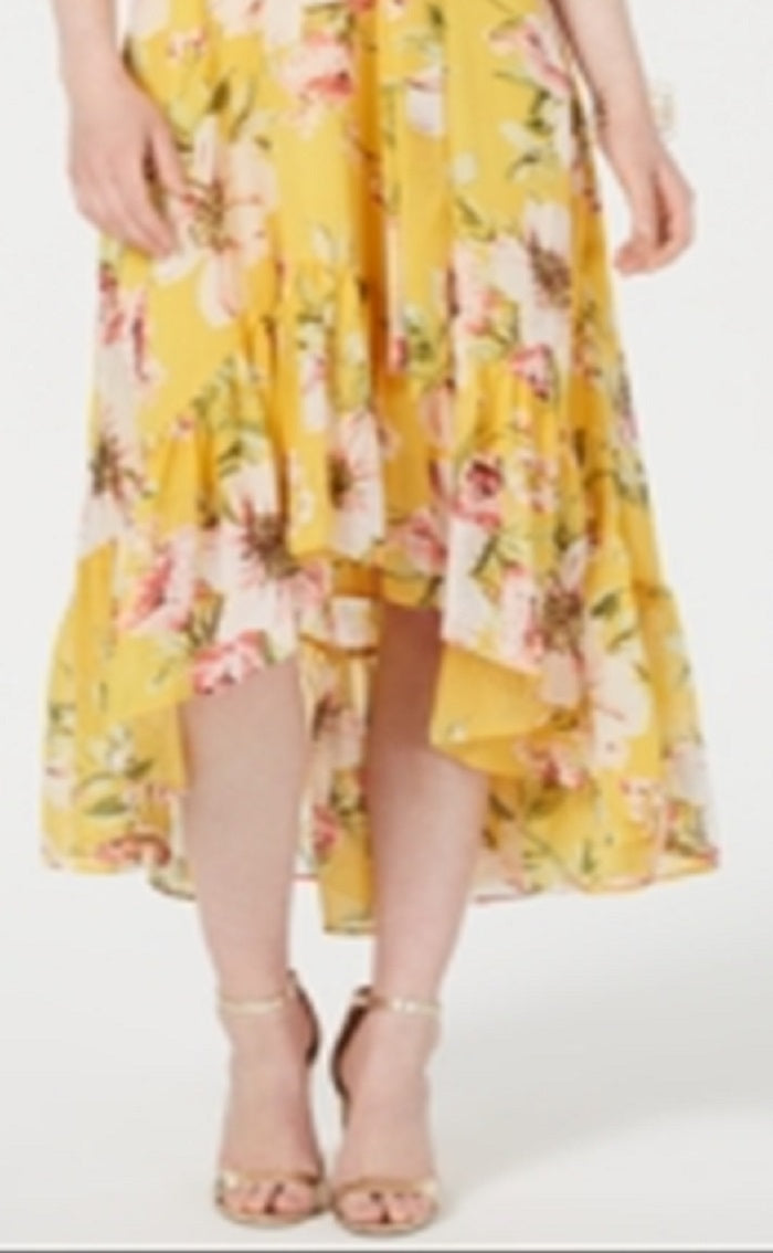 Vince Camuto Women's High Low Floral Flounce Maxi Dress Yellow Size 14