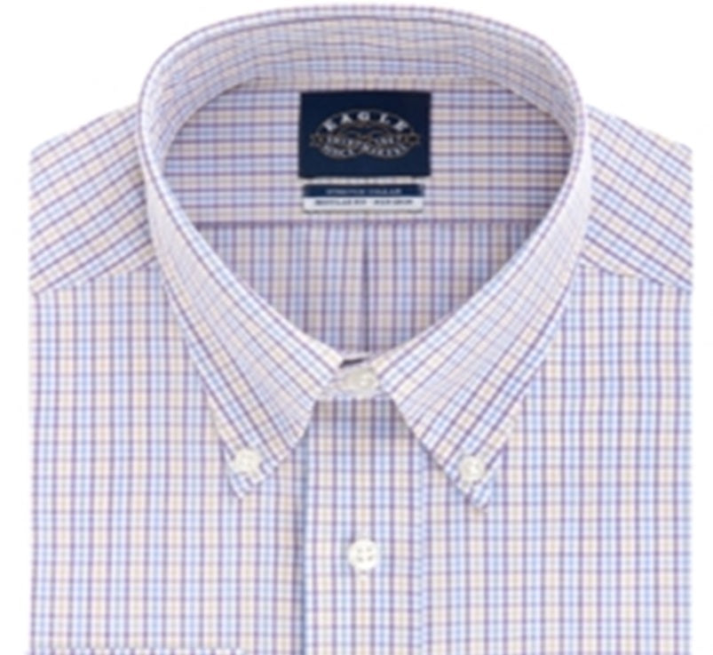 Eagle Men's Plaid Printed Stretch Collar Dress Shirt Purple Size 18X34X35
