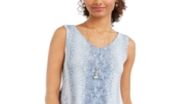 Style & Co Women's Print Sleeveless Swing Dress Blue Size Petite
