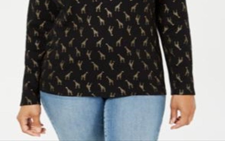 Karen Scott Women's Giraffe Print Henley Top Black Size Large